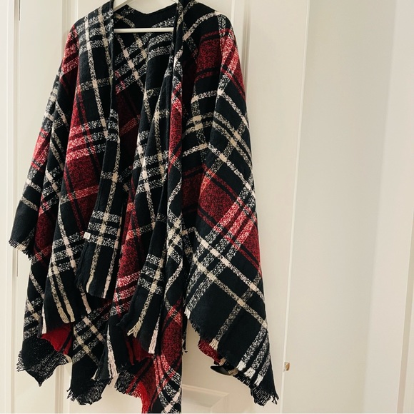 New Women Plaid Poncho Sweater Cardigan Knitted Tassel Opne Front Shawl Cape - Picture 3 of 9